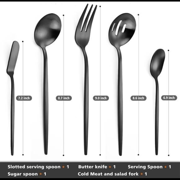 Serving Utensils Set,Matte Black 5-Piece Hostess Set, Stainless Steel Silverware - Picture 2 of 6